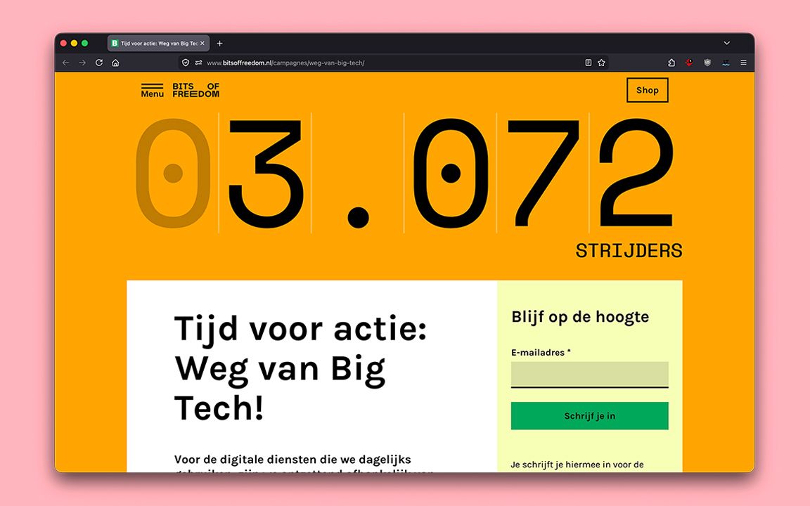 screenshot met tekst 3072 strijders, weg van big tech
